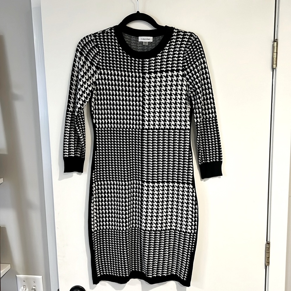 Calvin Klein houndstooth sweater dress